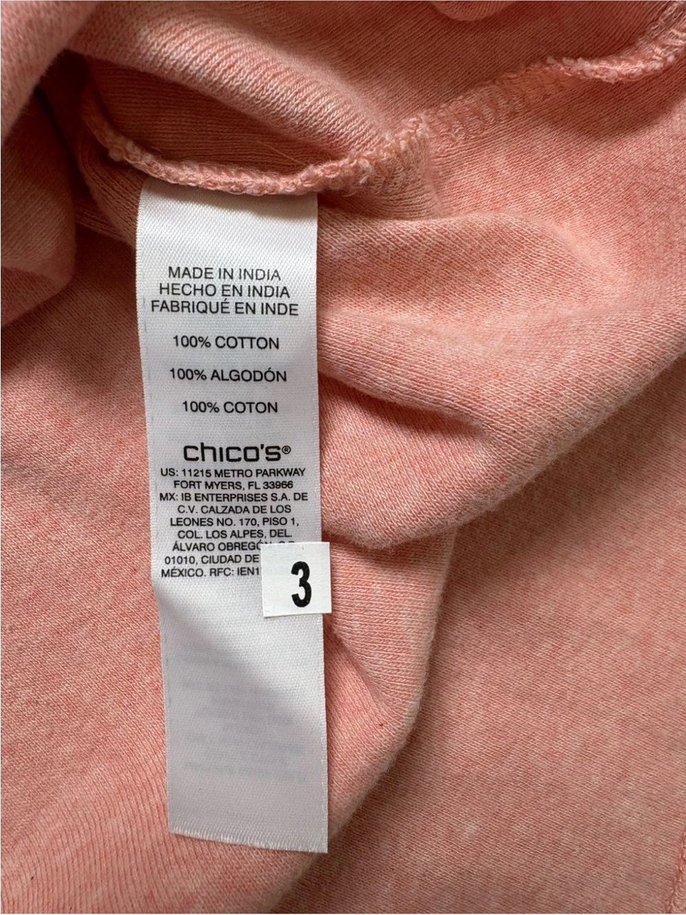 Chico's Skylar Split Neck Top Size 2 US Large Coral Haze Heather 3/4 Sleeve - Picture 9 of 10
